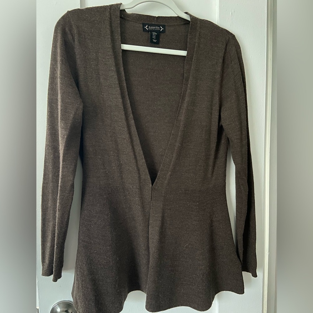 Nanette Lepore Wool Blend Peplum Cardigan | Medium| Coastal Grandma Nancy Meyers